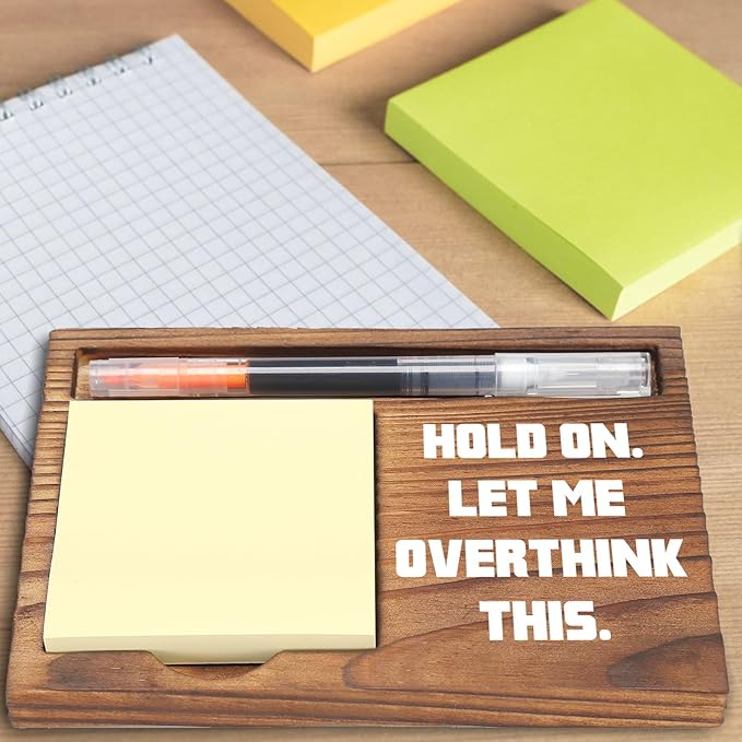 Let Me Overthink This Sticky Note Holder, Funny Office Desk Organizer, Anxiety Humor Gift for Coworkers, Friends, Self-Stick Note Pad Holders EDP127