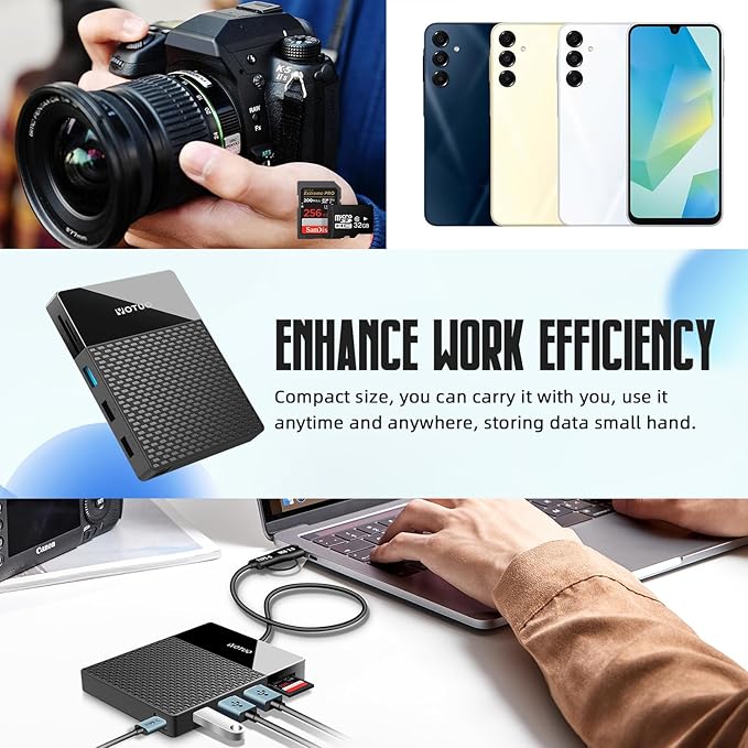 Portable Docking Station External Hard Drive 750GB Storage, USB C Multiport Hub HDD 7-in-1, USB 3.0, SD/TF Card Reader, for Windows, Mac, Android, TV, Phone, Laptop, Desktop