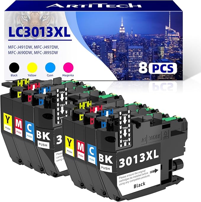 LC3013XL Compatible Ink Cartridges Replacement for Brother LC3013 LC3011 XL LC3013XL for Brother MFC-J497DW MFC-J895DW MFC-J491DW MFC-J690DW Ink (2 Black, 2 Cyan, 2 Magenta, 2 Yellow)