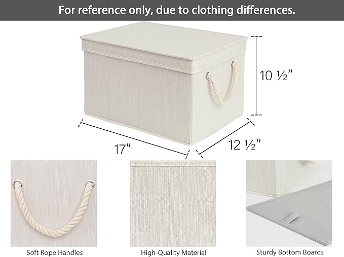StorageWorks Storage Bins with Lids, Decorative Storage Boxes with Lid and Soft Rope Handles, Foldable Storage Baskets for Closet, Shelves, Stackable, Mixing of Beige, White & Ivory, Jumbo, 3-Pack