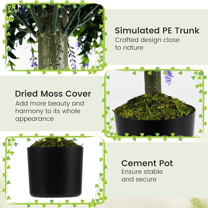 Goplus 22'' Artificial Wisteria Topiary Ball Tree, Set of 2 Faux Potted Plants Artificial Shrubs Bushes with Vivid Wisteria, Fake Evergreen Boxwood Topiary for Indoor Outdoor Home Front Porch Decor