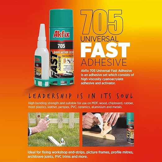Akfix 705 Fast Adhesive CA Glue (3x0.7 oz.) with Activator (3x3.38 fl.oz.) - Cyanoacrylate Glue, CA Glue with Activator, CA Glue for Woodworking, Crazy Glue for Crafts, Hobbies and DIY- 3 Pack