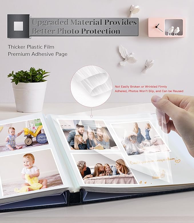 Photo Album Self Adhesive Scrapbook Album for 3x5 4x6 5x7 8x10 Pictures,40 Pages Linen Cover with Display Window DIY Photo Book,Ideal Gifts for Family Travel Wedding Baby