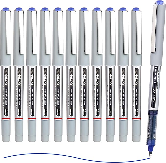 EYEYE Blue Rollerball Pens 12 Pack 0.7mm Medium Point Fine Tip Smooth Writing Pens Quick Dry Liquid Ink Pens for Journaling Note Taking Office School Supplies
