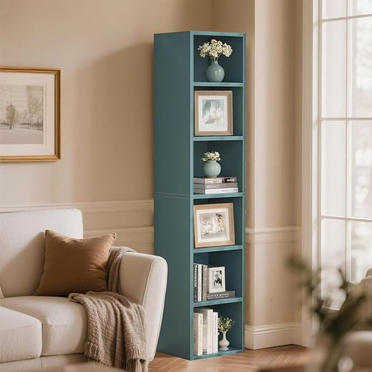 70.9" Wooden Bookshelf, 6-Tier Bookshelf with Open Storage, Corner Bookcase, Display Shelf for Bedroom and Living Room Offices, Blue