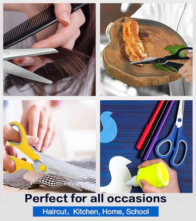 Scissors, VERONES 8 Inch Soft Comfort-Grip Handles & Stainless Steel Sharp Blades Perfect for Cutting Paper, Fabric Photos, & More, 15-Pack