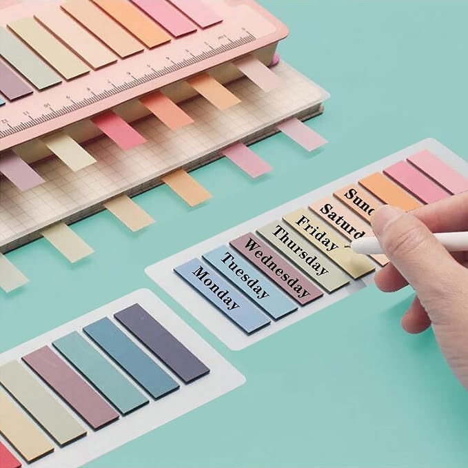 ELII 1200pcs Sticky Tabs Page Markers,Morandi Sticky Note Tabs Colored Writable and Repositionable Book Flags Tabs Strip Index Tabs,Page Tabs