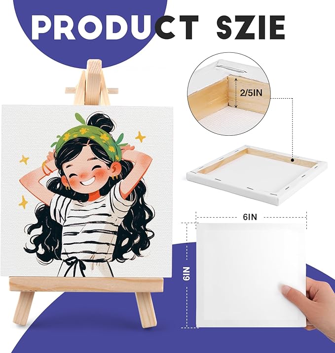 ESRICH Small Stretched Canvas for Painting 6x6 inch, 2/5''Profile Art Primed 16 Pack Canvases for Painting, Cotton Small Professional Blank Paint Canvas for Kids and Art Supplies, for Acrylics, Oils.