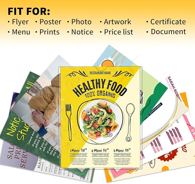 10 pack Magnetic Sign Holder 8.5 x 11 Wall Mount | Adhesive Document Frame for Posters, Menus, Notices | Rigid Plastic Sheet Protector with Strong Magnet Strips & Adhesive Tape | for Office Door, Retail Glass, Metal Surfaces