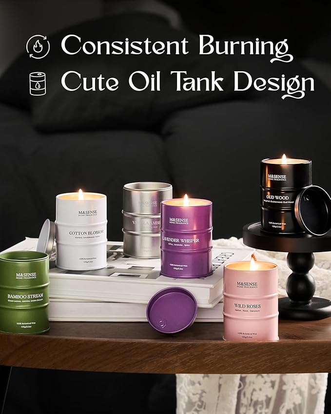 Fall Candle Gift Set | Mini Scented Candles Set | 6 Pack Candles for Home Scented,Oud Wood,Cotton Blossom,Vanilla Amber,Bamboo Rose Lavender Candle,Gift Set for Women and Men,Soy Wax 21 oz 105 Hour