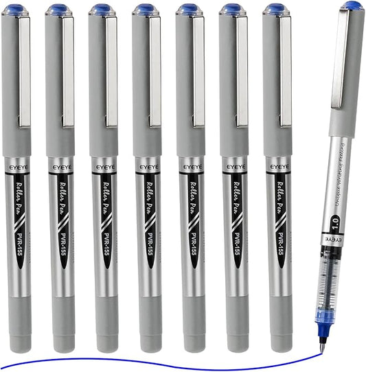 EYEYE Rollerball Pens Blue Bold Point, 8 Pack Liquid Ink Pen 1.0mm Quick Dry, Blue Ink Pens Fine Point Smooth Writing Pen for Journaling, Note Taking, Office, School Supplies