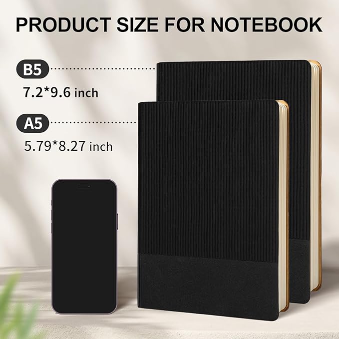 Lined Journal Notebook for Work College Ruled Note Book 7.2"x9.6" B5 PU Leather Daily Journaling 160 Pages for Women Men Writing Home School Supplies Business (Black)