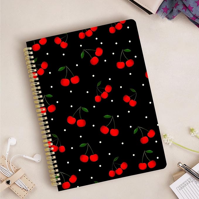 Cute Spiral Notebook journal A4 Aesthetic Pretty Design for Women Girls Kawaii with Pocket, 8.5 x 11 inch, Graph, Cherry