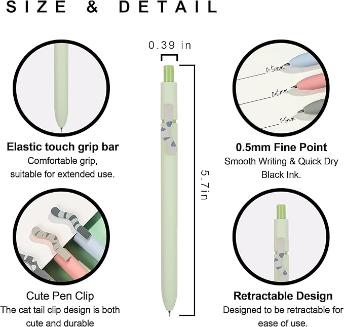 VICO Cat Gel Pens - 4 Pcs 0.5mm Quick Dry Black Ink Pen, Fine Point Smooth Writing Pens, Aesthetic Cute Kawaii Pen for School & Ofiice, Stationery for Cat Lovers
