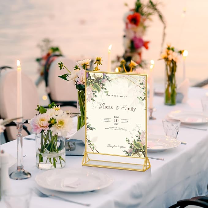6 Pack Acrylic Sign Holder 8.5X11 Gold Picture Frames Double-Sided Display Stand Clear Acrylic Frame for Menu Holder Wedding Table Number Holder Photo Frames