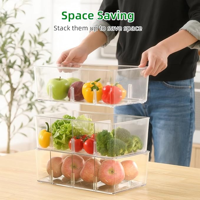 5 Pack Pantry Organizers and Storage,4 compartment Snack Containers for Kitchen,Fridge,Refrigerator Organization and Storage,Clear Plastic Bins for Spice,Tea bag,Seasoning organizer