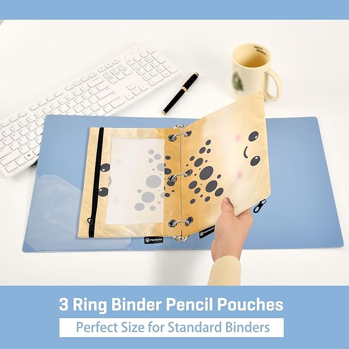 ZAZYXTJ Custom Personalized Bubble Tea Print Binder Pencil Pouchs 3 Ring with Zipper Clear Window Office Organizers bag for School Students Teacher Supplies 2 Pack