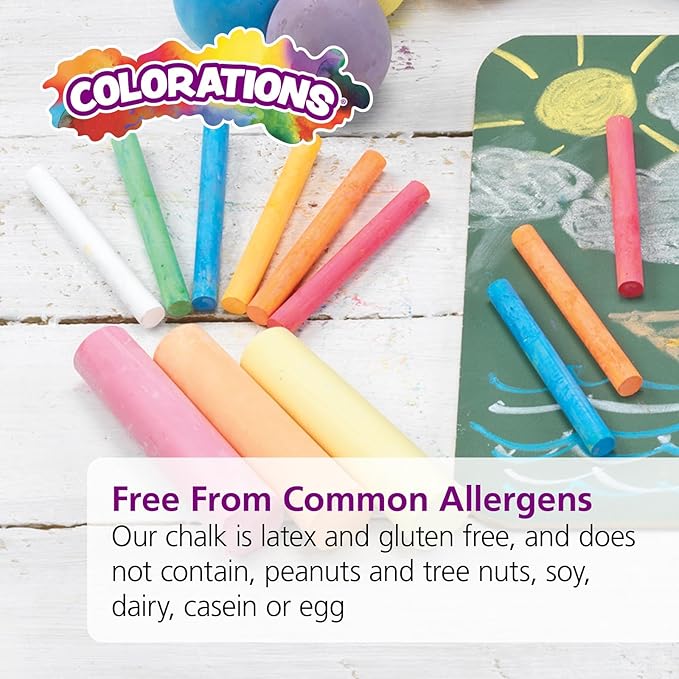Colorations Sidewalk Chalk – 50pc 4” x 1” Washable, Bright Colored Chalk Set – Fun Kid Art Colors & Patterns – Draw on Classroom Chalkboard or Outdoor Playground – Jumbo Bulk