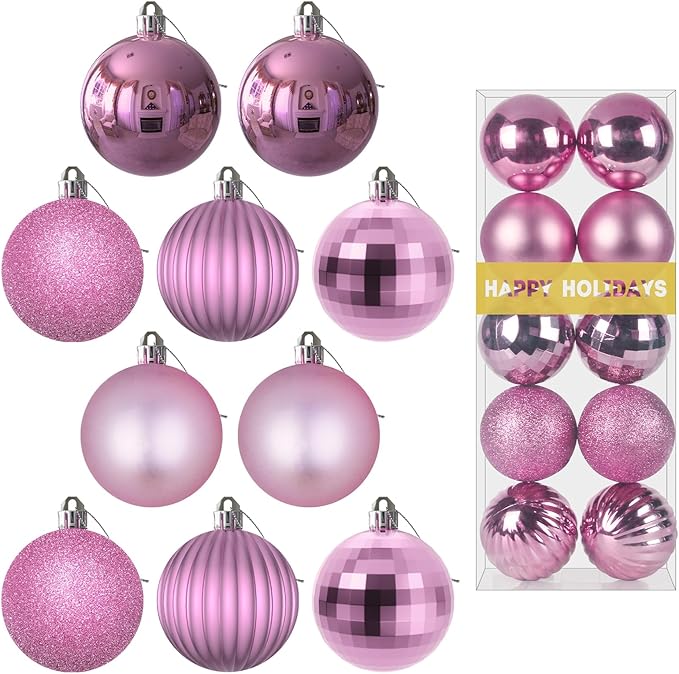 Bubblegun Pink 3.2" Large Christmas Balls - Christmas Tree Decoration Ornaments Shatterproof Hanging Balls for Birthday Halloween Holiday Wedding Decorations Set of 10pcs