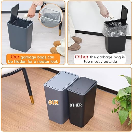 Yieach 12L Black Slim Bathroom Trash Can with Lid,3.17 Gallon Pet/Dog Proof Kitchen Trash Can,Rectangle Thin Garbage Can,Covered Waste Basket,Narrow Small Plastic Trashcan for Room,Bedroom,Office,2PCS