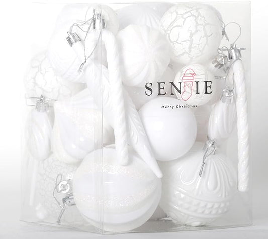 Christmas Tree Ornaments 36 pcs Multi-Size Candy Cane Shatterproof Ball Ornaments Set for Christmas Holiday Wreath & Party Decorations,White