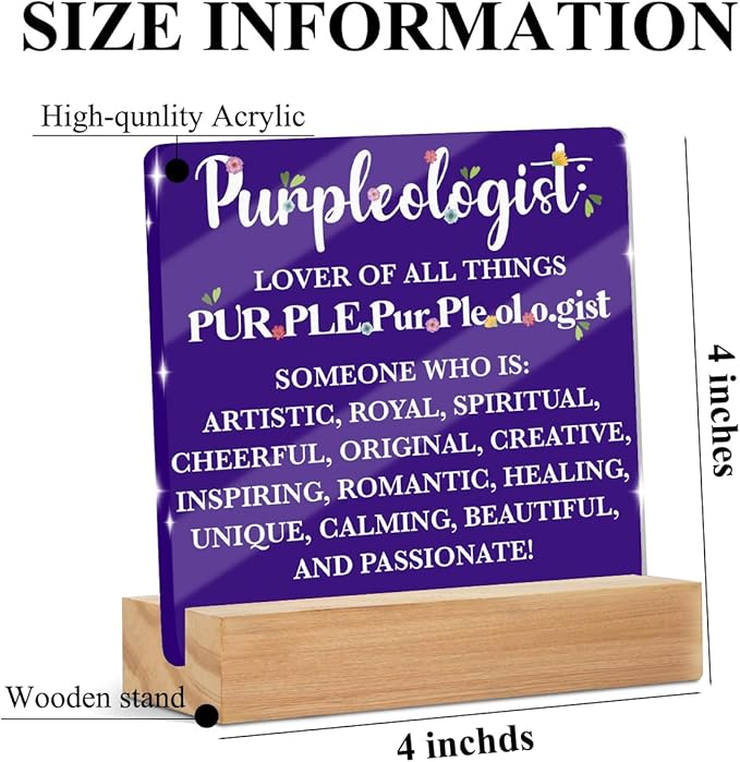 Purple Gifts for Women, Acrylic Sign for Cubicle Decor or Desk Decorations, Purple Office Decor Acrylic Plaque, Book Shelf Desktop Art Decoration Office Gifts for Mom Sister Friend