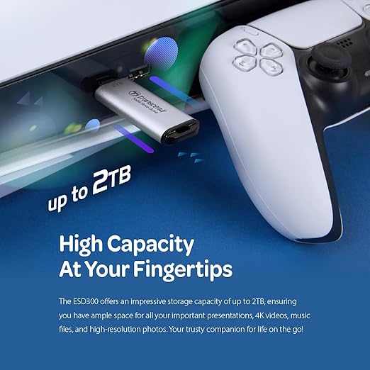 Transcend 512GB External SSD, USB 3.2 Gen2, Up to 1,050MB/s, Portable SSD with Type C, for Steam Deck, ROG Ally, MSI Claw, Windows & Mac, iPhone, iPad, Android, PS5, Xbox, Smart TV, Silver