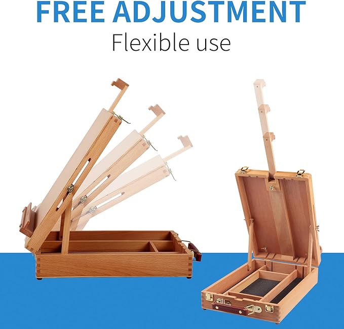 Falling in Art Wooden Tabletop Easel, Solid Wood Sketchbox Desktop Easel for Painting, Portable Art Drawing Easel for Beginners and Professionals