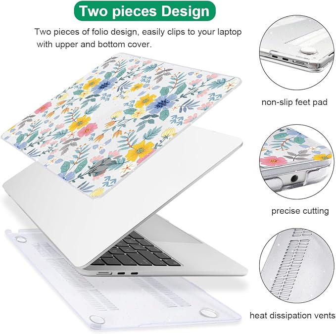 Case Compatible with MacBook Air 13.6 inch 2025 2024 2023 2022 M4 M3 M2 A3113 A2681 A3240 Cover with Touch ID, Pattern Plastic Hard Shell Case for MacBook Air 13 inch M4 2025, Flowers L213