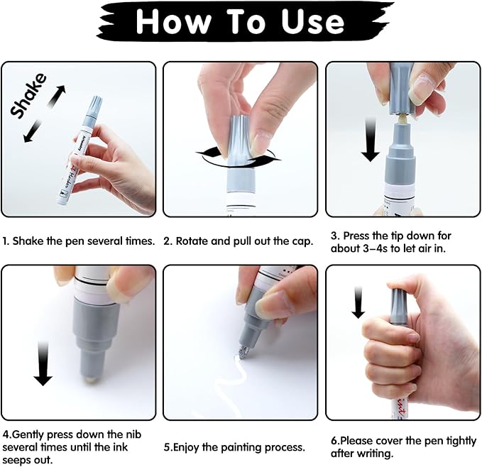 Silver Paint Pens Paint Markers - 2 Pack Oil-Based Permanent Markers Medium Point,Waterproof Quick Dry Paint Pens for Metal,Rock,Wood,Fabric,Plastic,Canvas,Glass