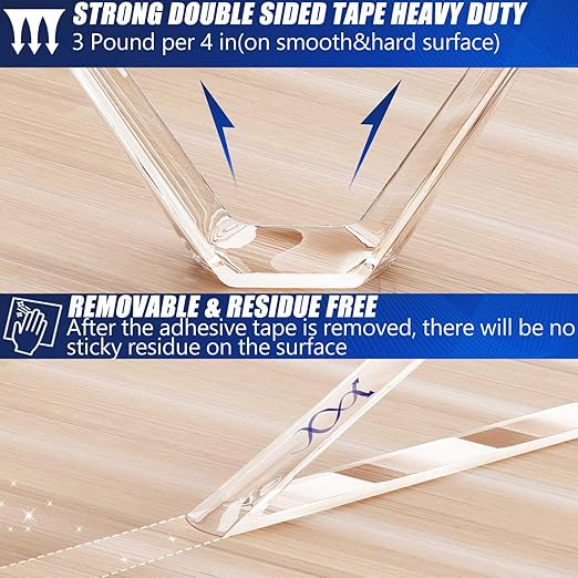 Clear Double Sided Adhesive Mounting Tape Heavy Duty Removable,Strong Picture Hanging Strips Wall Hangers,Sticky Tack Gel Putty Glue for Poster,Photo,Mirror,Carpet(9.85 Ft-3 Pack)