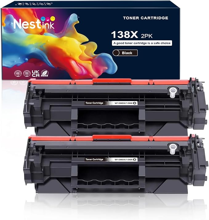 138X Black Toner Cartridge High Yield W1380X Compatible Replacement for HP 138X 138A W1380X W1380A Toner for HP Pro 3001dw 3001fdw MFP 3101fdw Series Printer Ink (2-Pack, with Chip)