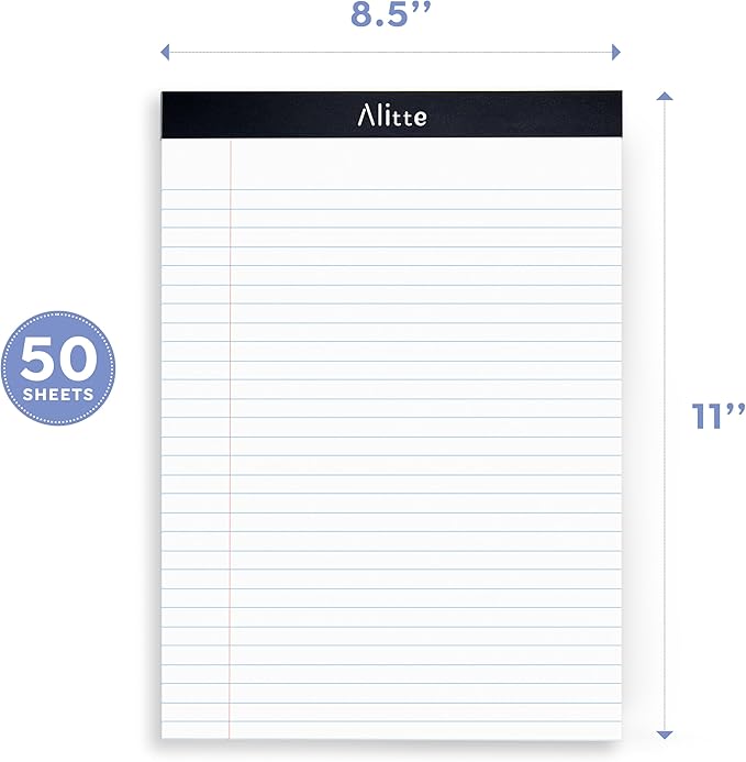 Legal Notepads 8.5 x 11, Pack of 12 - Perforated Wide Ruled Writing Pad - Premium Thick Paper, No Ink Bleeding - Blank Legal Pads For Home, Office, School, Business - 50 Sheets Per Notebook