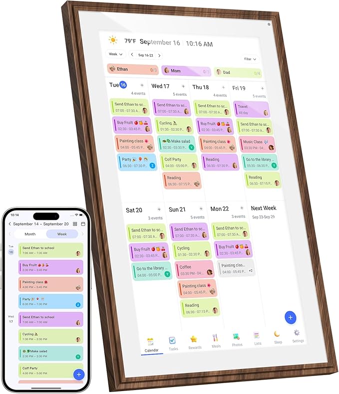 15.6 Inch Digital Calendar Chore Chart with Touchscreen - Full HD Interactive Display, Wall & Desk Mountable Family Planner, to-Do List & Meal Planner, Digital Picture Frame for Gifts for Women Mom