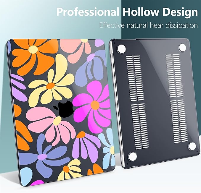 DONGKE Compatible with M4 MacBook Air 15 inch Case 2025-2023 A3241 A3114 A2941 M3 M2 Retina Display Touch ID, Plastic Hard Case & Keyboard Skin for MacBook Air 15" - Black Retro Florals