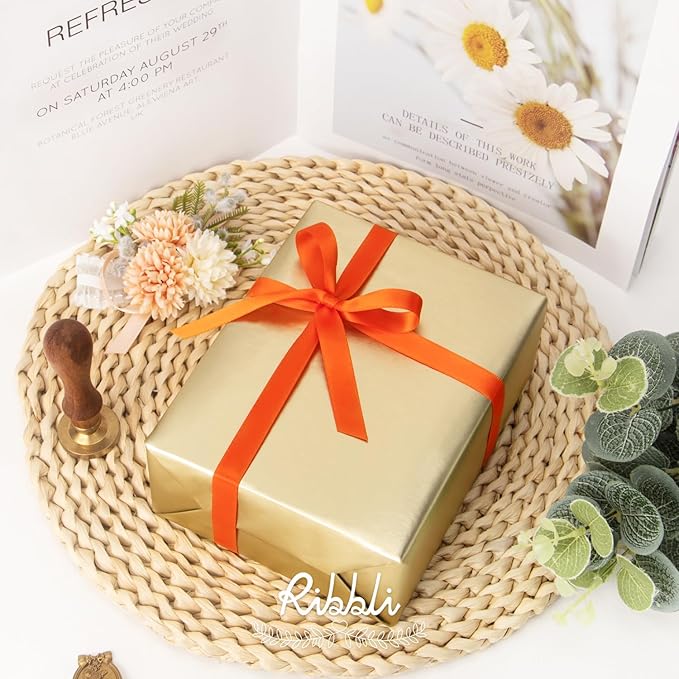 Ribbli Torrid Orange Double Faced Satin Ribbon,1/2 Inch x Continuous 25 Yards,Use for Craft Bows Bouquet, Gift Wrapping, Wedding Decoration, Floral Arrangement