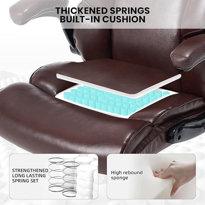 Big and Tall Office Chair 500lbs Wide Seat Executive Office Desk Chair High-Back Office Task Chair with Flip-Up Armrest, Ergonomic Lumbar Support Computer Office Chairs for Heavy People(Brown)