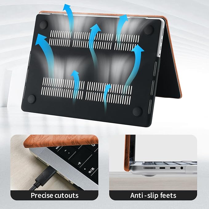 DTangLsm for MacBook Air 13 inch Case 2025 2024-2022 Release M4 A3240 M3 A3113 M2 A2681, Retro Leather Hard Shell Elegant Textured Case for MacBook Air 13.6 inch+Keyboard Cover, Brown Embossed Floral