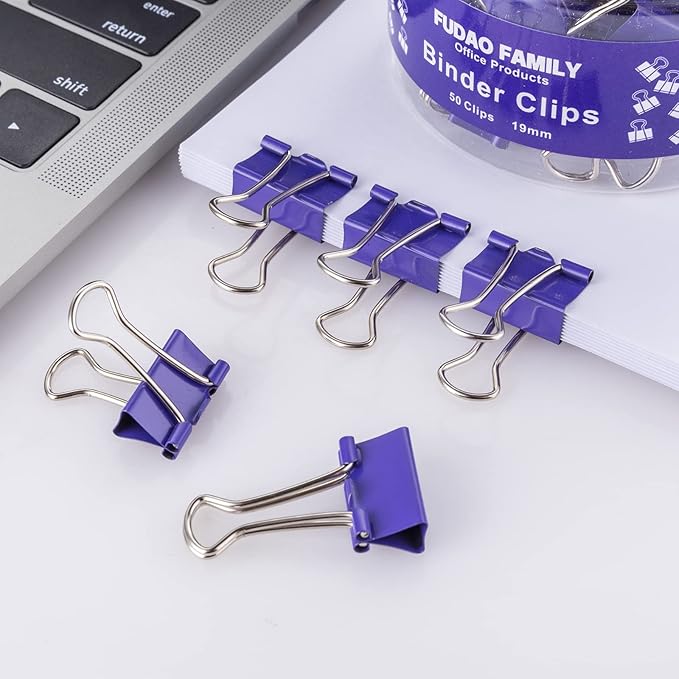 Small Purple Binder Clips, 3/4 Inch (19mm), 50 Pack Mini Clips
