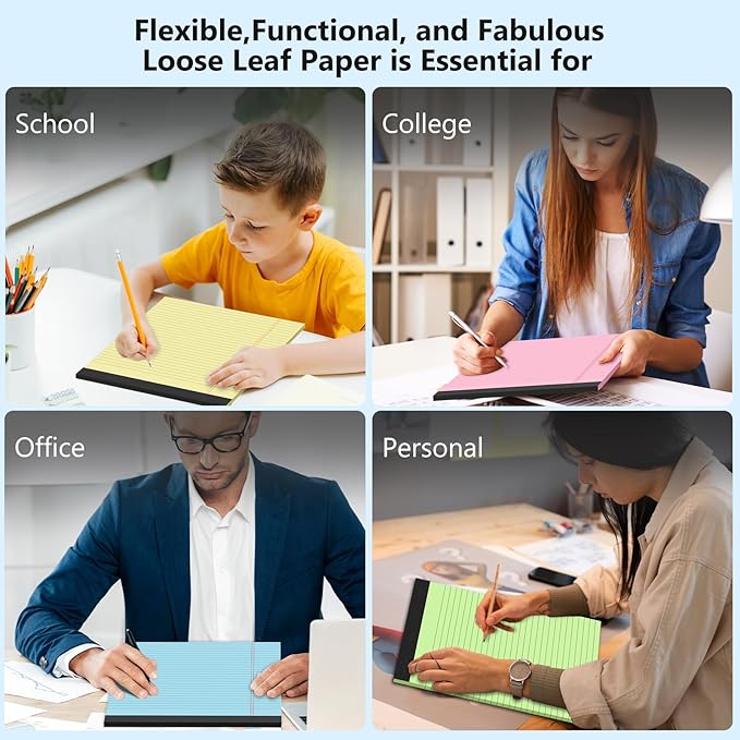 Legal Pads 8.5 x 11, Note Pads 8.5 x 11, Wide Ruled Paper, 4 Pack Colored Legal Pads, Pink Writing Pad, Multicolor Notepad with Sturdy White Back, 30 Sheets/Pad, Lined Paper Writing Paper Tablets