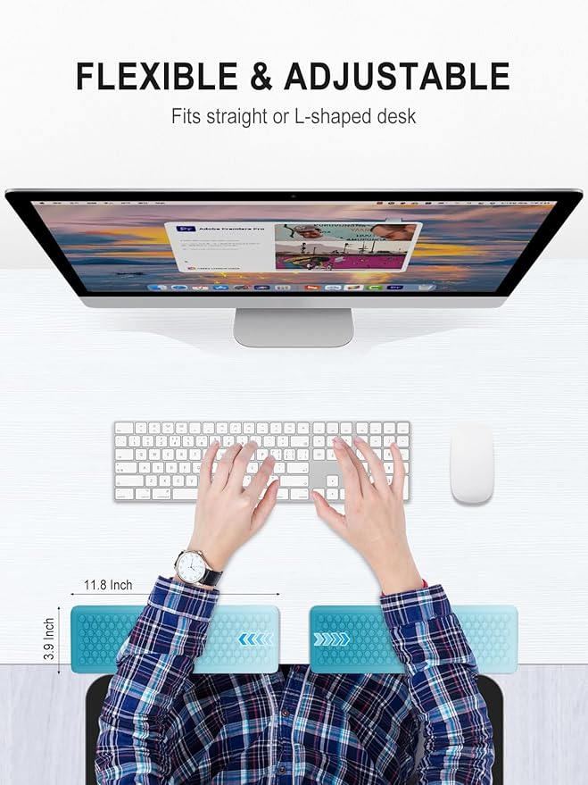 Hsurbtra L-Shaped Desk Elbow Pad, 2-Piece Soft Memory Foam Elbow Support Padding with Non-Slip Rubber Base, Ergonomic Desk Edge Cushion Wrist Rest for Office, Home, Work, Gaming, Mint Green