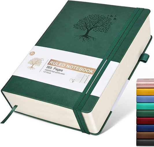 Lined Journal Notebook, 365 Pages B5 Large Journals for Writing Ruled Notebook, Hardcover Leather Journal for Women Men, Daily Notebook for Work, Note Taking, 100Gsm Thick Paper(7.6'' X 10'' Green)