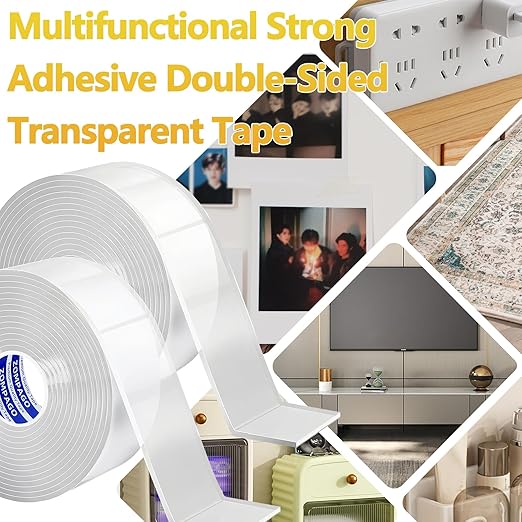 Heavy Duty Double Sided Nano Tape, 2Roll,0.6inx9.84F, Waterproof, Strong Adhesion, Clear, High Strength, No Residue Removability for Hanging, Wall Mounting, Home Decor, Adhesive for Shower