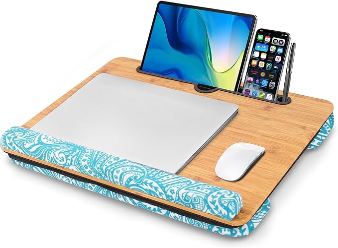 Lap Desk,Fits up to 15.6 inch Laptop Bed Table Computer with Soft Pillow and Storage Bag,Gaming Tray and Writing Tray on Bed for Home Office(2-Beige)
