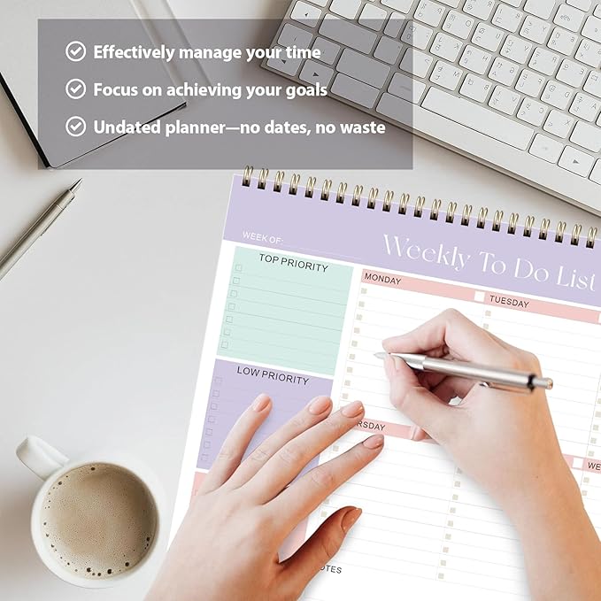 Weekly To Do List Notepad, Undated Planner with 52 Sheets (8.5''x11''), Desk Weekly Planner for Women & Man, Home School & Work