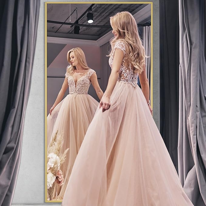 MELOMOIR 82"x44" Oversized Floor Mirror Freestanding, Oversized Mirror Full Length for Bedroom Living Room Dressing Room Gym Yoga Hair Salon, Gold Mirror Full Length with Shatterproof Tempered Glass