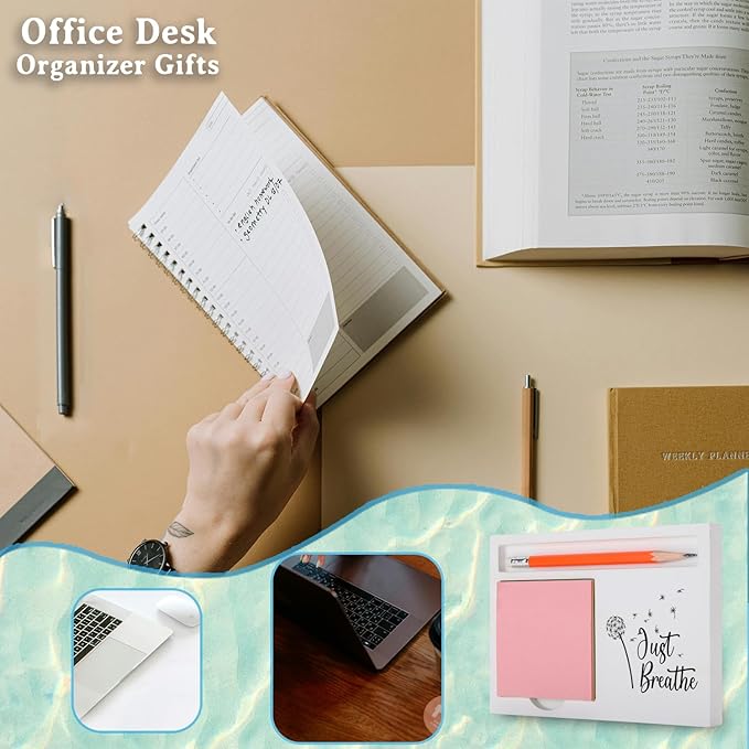 Just Breathe Inspirational Gift Mindfulness Desk Organizer with Dandelion Design for Women Friend Teacher Friend Nurse Therapist Coworker Stress Relief Farewell Wellness Gift XBCT12