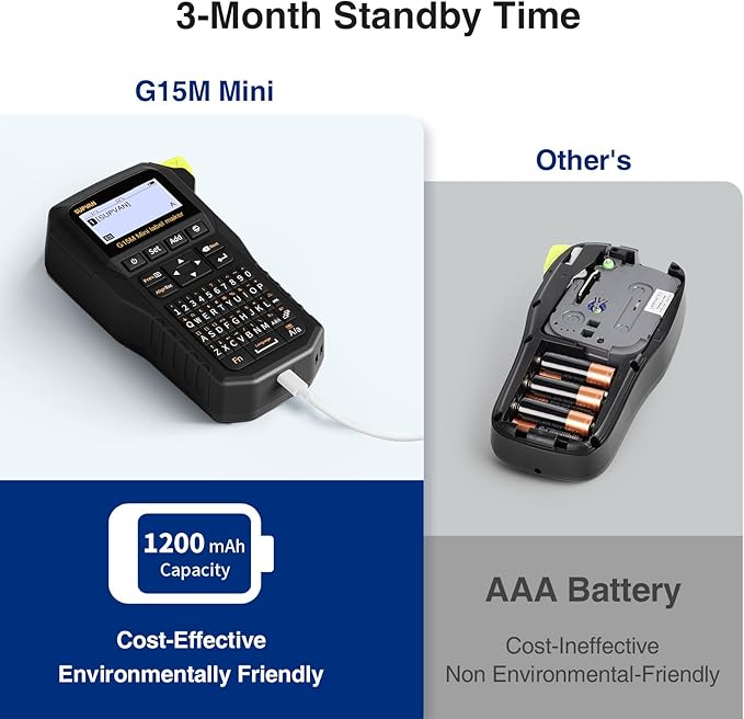 SUPVAN G15M Mini Portable Label Maker Machine with Heat Shrink Tube, Rechargeable 1200mAh Battery Thermal Transfer Printer, Compatible with Multi-Type Label, Home, Garage, Office & Outdoor