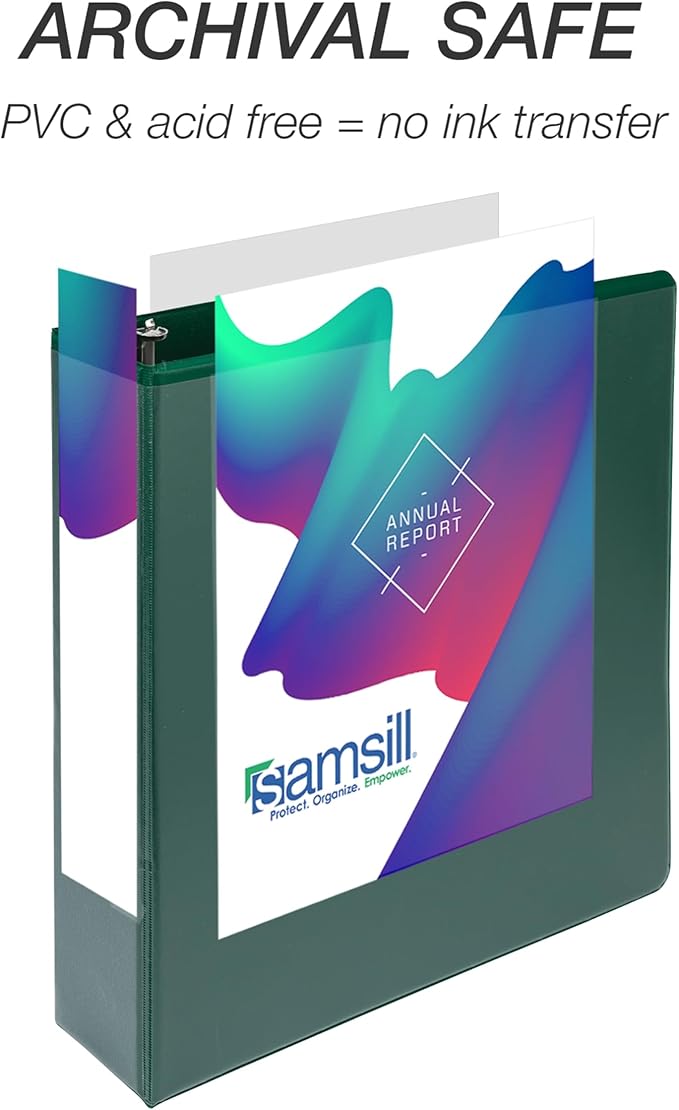 Samsill Durable 2 inch 3 Ring Binder, Made in USA, D Ring Binder, FSC 100% Recycled Chipboard, Green, 12 Pack