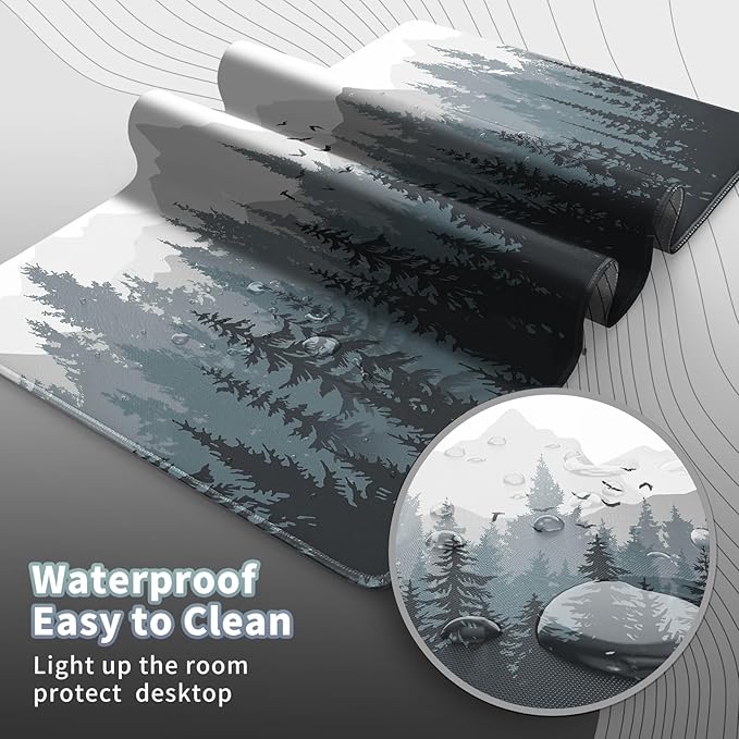 Big Gaming Mouse Pad, Extended 35.5" X 15.75" in Desk Pad for Keyboard and Mouse, Computer Keyboard Mouse Mat 3mm Thick XXL Rubber Mousepad for Laptop Gamer, Misty Forest